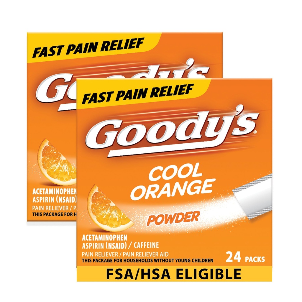 Goody's Extra Strength Headache Powder, Cool Orange Flavor Dissolve Packs, 24 Packets individuales (2 Pack)