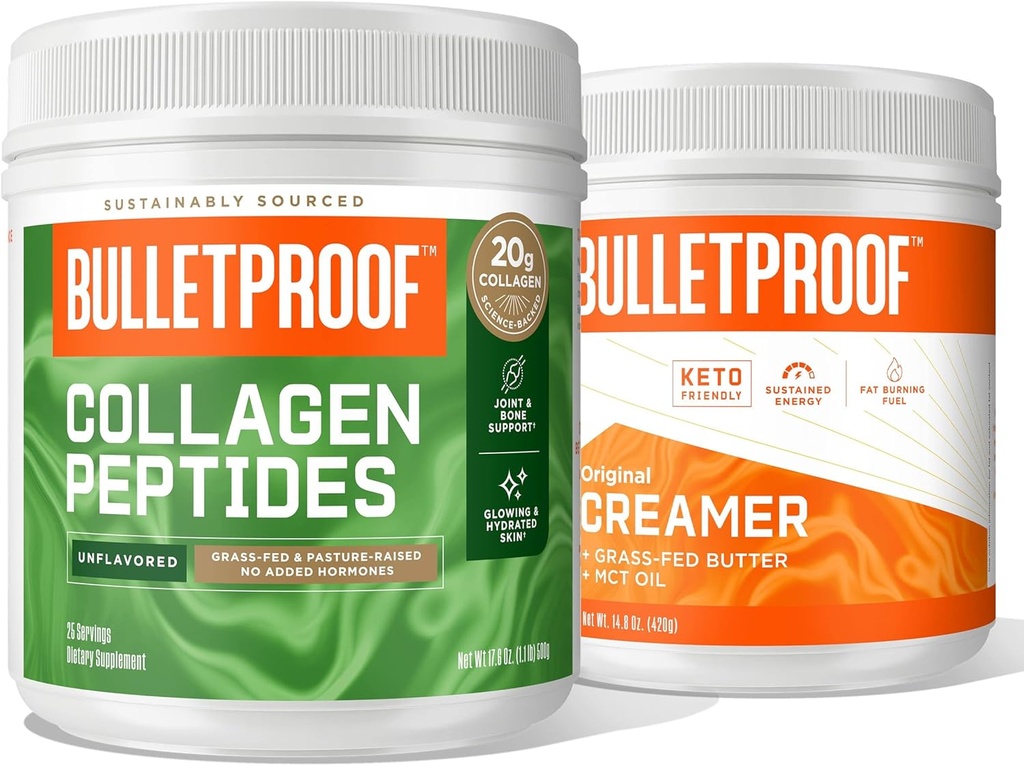 Peptides de colágeno sin sabor a bala, 18g Proteína, 17.6 OzCreador de sabor original, 2g Carbs netos, 10g grasas saludables de MCT en polvo Aceite