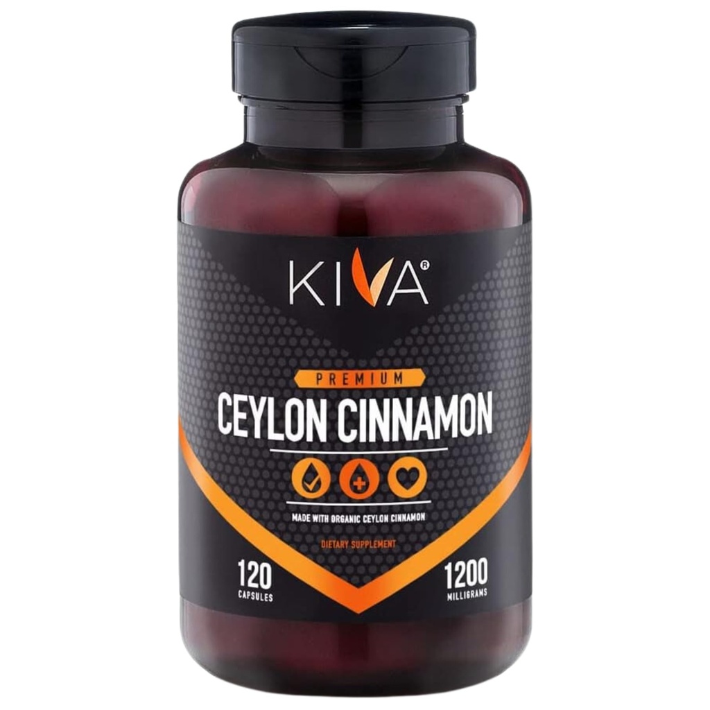 Kiva Premium Ceylon Cinnamon Powder Capsules (120 Veggie Capsules), puro Ceylon Cinnamon de Sri Lanka, Vegan, Non-GMO, sin gluten