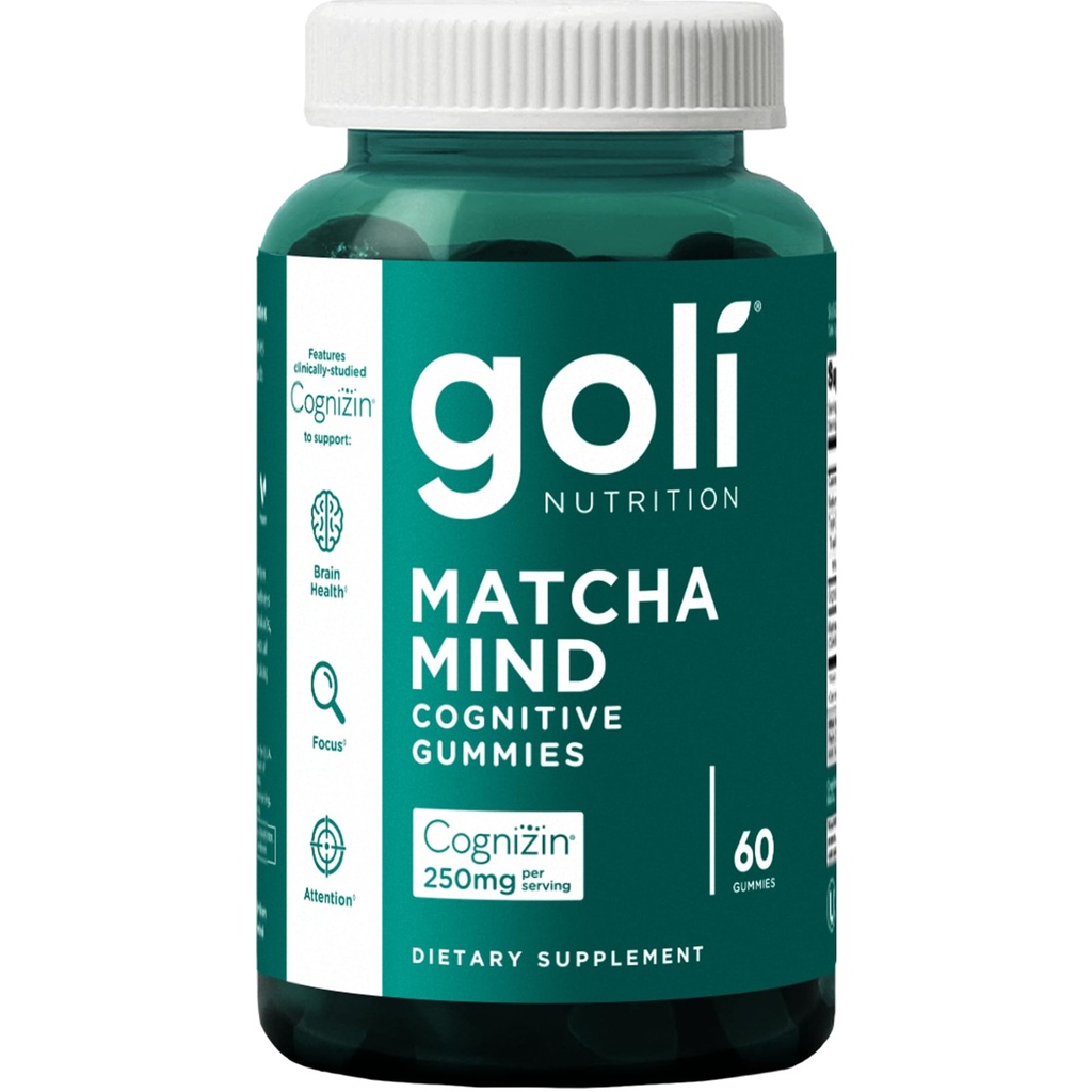 Goli Matcha Mind Gummies - 60 Conde - Green Tea Leaves Powder with Cognizin for Focus, Atención y Salud Cerebro, Vegan, Non-GMO, Gluten-Free & Gelatin Free.