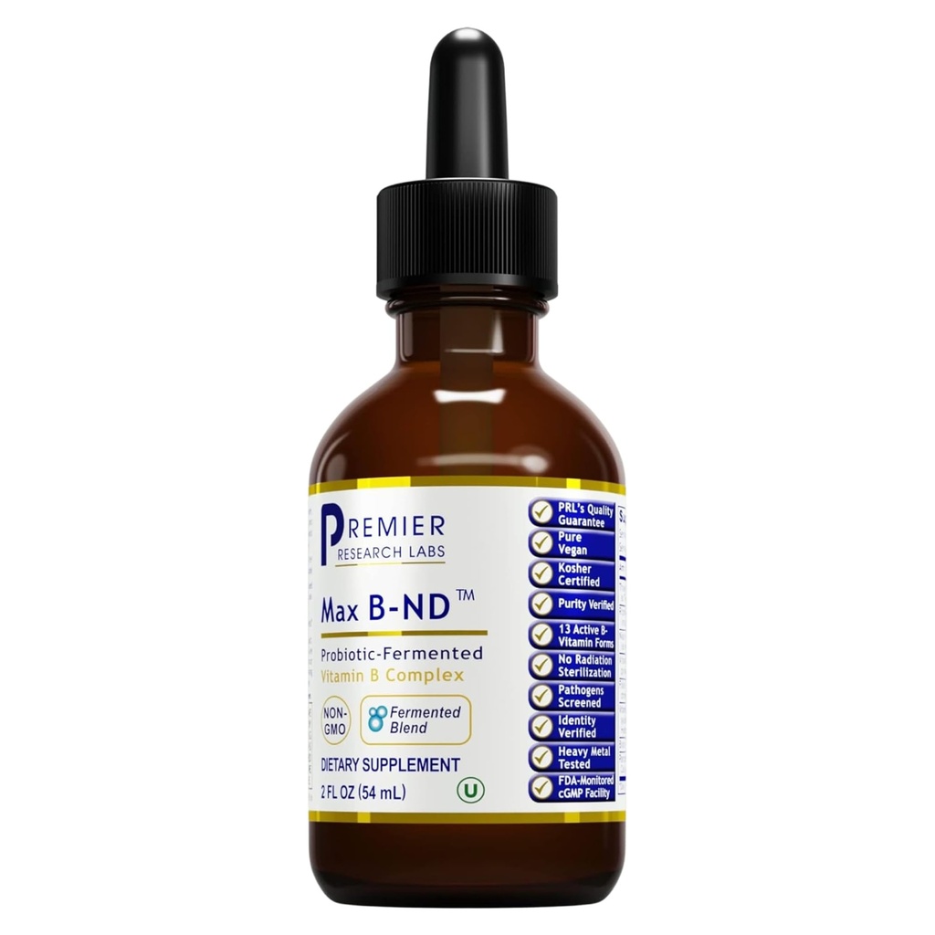 Premier Research Labs Max B-ND Liquid Vitamin - B-Complex for Liver & Brain Health - Sublingual Drops for Energy, Immune & Adrenal Support - 2 fl oz - Thiamin, B12, B6 &amp; More - for Men, Women