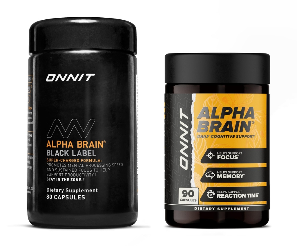 ONNIT Premium Alpha Brain Bundle - Suplemento Nootropic Brain (90 Ct) + Black Label Citicoline Mental Speed, Atención &amp; Cognitive Support Supplement (80 Ct)- Promueve Focus, Concentration & Memory