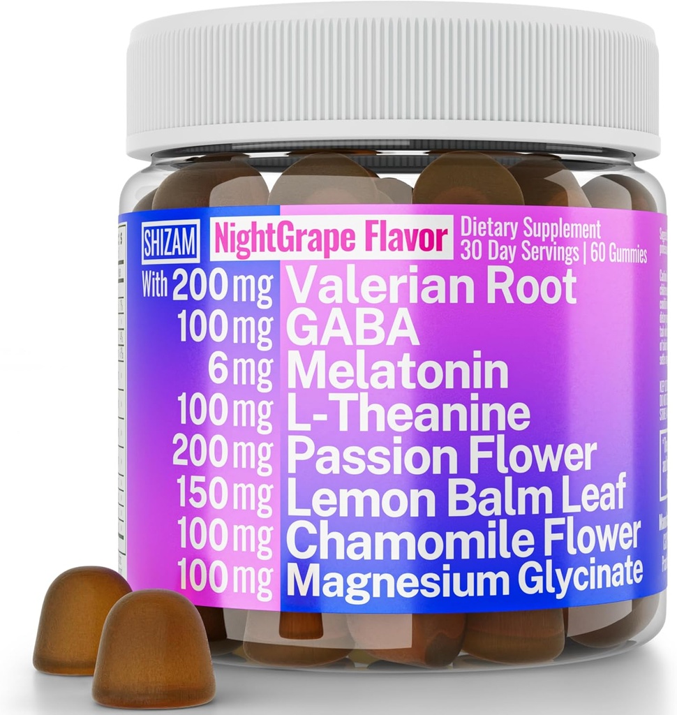 SHIZAM Valerian Root Chamomile Gummies, Aid for Calm &amp; Stress for Kids & Adults, Capsules Tincture Extract Drops Pills Chewables Tea Liquid Alt, Suplemento, Valarian Roots Organic Sleep 500mg Herb