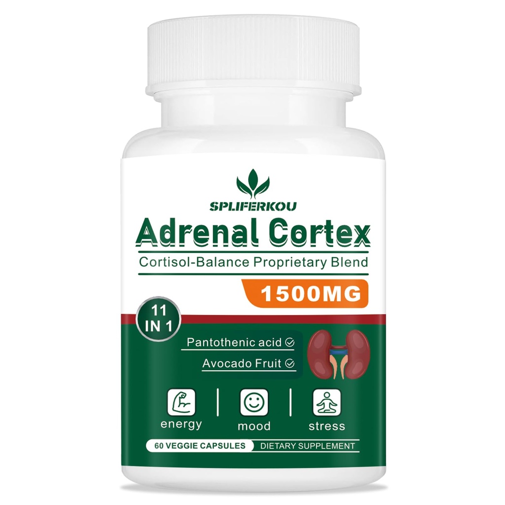 11-in-1 Suplemento de Apoyo Adrenal, Suplemento Cortisol con Ácido Pantoténico y Ashwagandha - Apoyos Función Adrenal Saludable, Energía y Relajación- 60 cápsulas