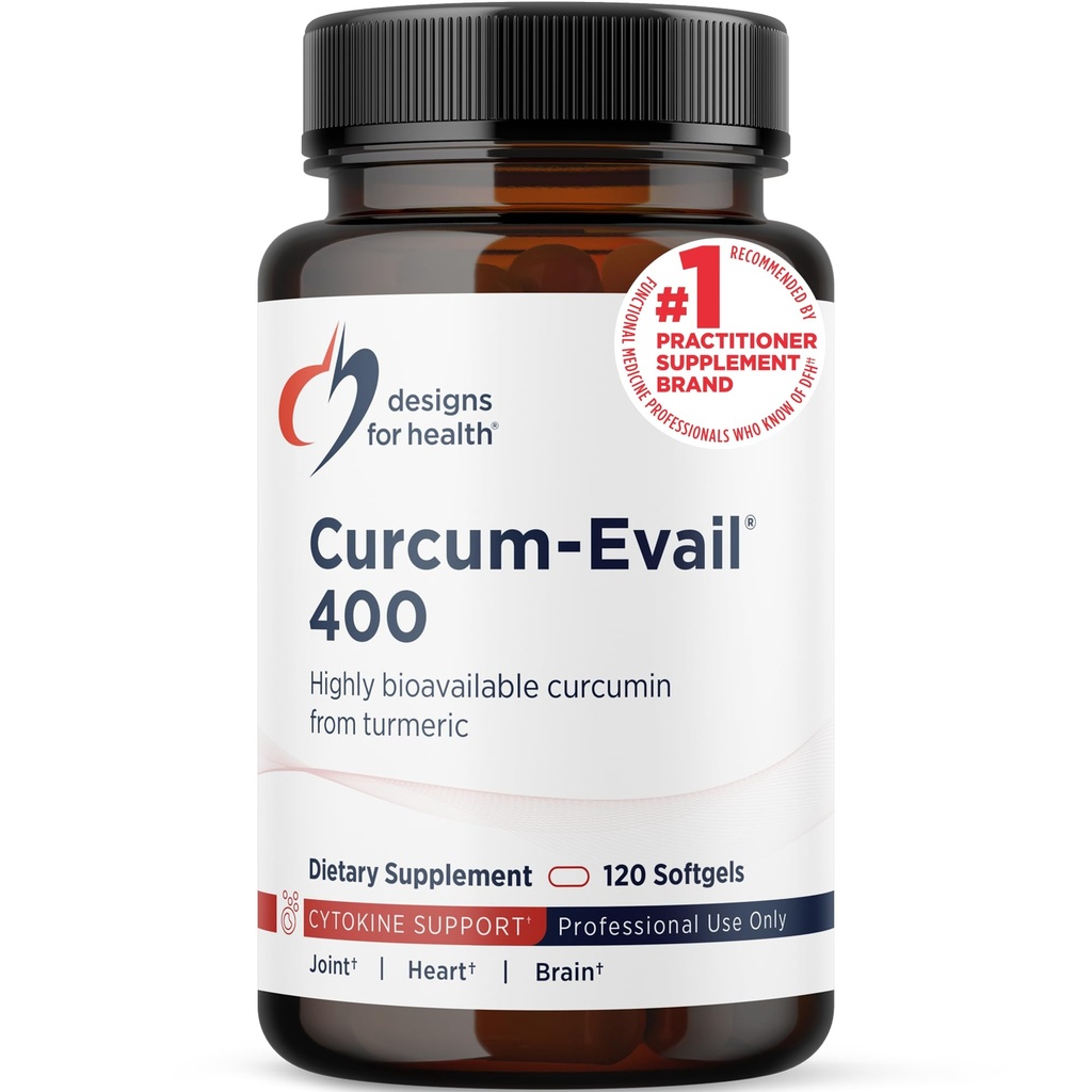 Diseños para Curcum-Evail 400 - Bioavailable Turmeric Curcumin Suplementos - Evail Emulsification Technology - Curcumin C3 Complex with Turmeric Oil + Vitamin E, Non-GMO (120 Softgels)