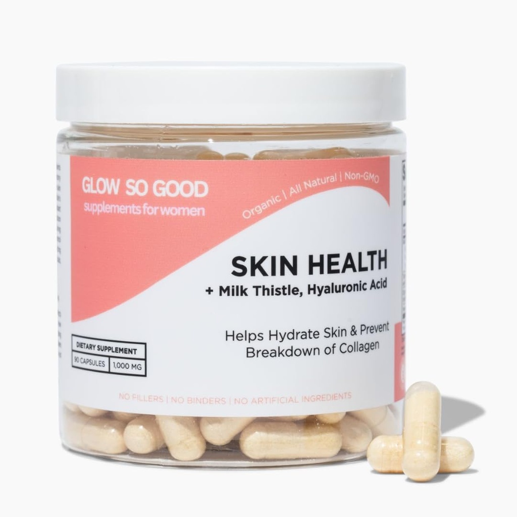 Suplemento de Skincare ← Prevenir la pérdida de Collagen ← Promueve la aparición juvenil y la piel más brillante ← Active Silymarin, Hyaluornic Acid, Collagen Peptides ← Vegan Capsules (90)