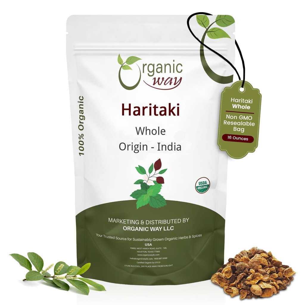 Orgánica Haritaki Whole (Chebulic Myrobalan) Silencio Terminalia Chebula (Yellow Myrobalan) Silencio Kosher &amp; USDA Certified ← Vegan, Non-GMO &amp; Gluten Free ← 100% Raw from India (16 oz - 1 lbs)