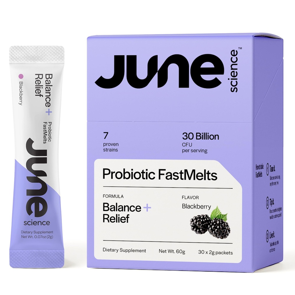 Equilibrio + Alivio ¦ Fast Melt Pre + Probiótico para Mood & Stress - BlackBerry Flavor, 30 Powder Sachets