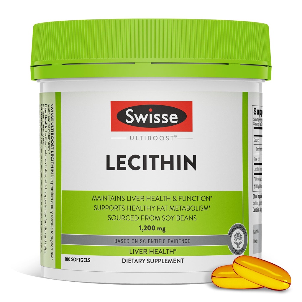 Swisse Soy Lecithin 1200mg Softgels Capsules  Maintaintains Liver Health and Function * peru Supports Fat Metabolism * ← Choline Lecithin Supplement 1200 mg  180 Softgels