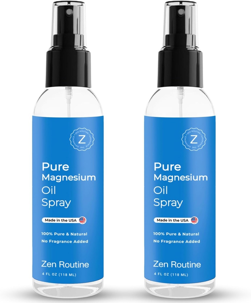 Pulverizador de aceite de magnesio puro – 4oz (2 Pack) Grado orgánico de la USP, Espray de magnesio tópico para pies, cáñamo de la pierna, gestión de peso, Aceite de Magnesio, Sal natural " Minerales antiguos - Made in The USA