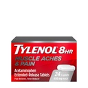 Tylenol 8 horas Muscle Aches &amp; Pain Relief Extended-Release Tablets with 650 mg Acetaminophen, Fever Reducer &amp; Doin Medicine for Muscles, Joints, Body, and Backache Pain Relief, 24 Count