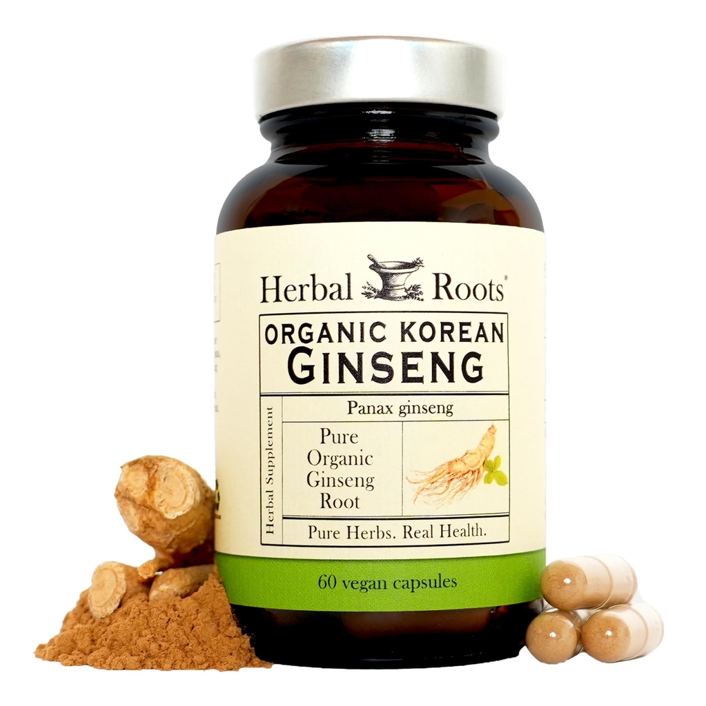 Herbal Roots Panax Ginseng ← Orgánica Coreana Ginseng Root Powder ← High Ginsenosides for Energy & Performance ← 60 Vegan Capsules