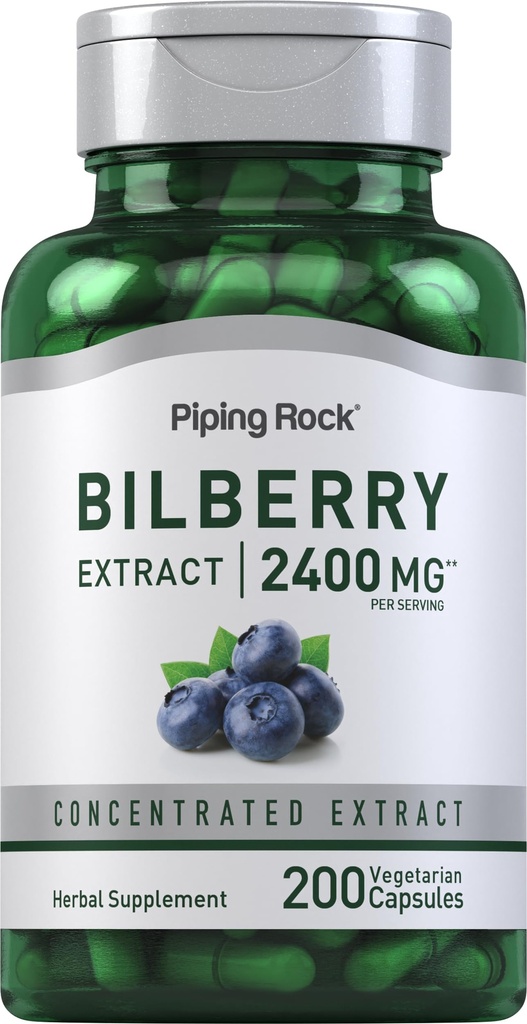 Piping Rock Bilberry Extract Capsules 2400mg  200 Pills ← Herbal Extract Supplement TEN Vegetarian, Non-GMO, Gluten Free