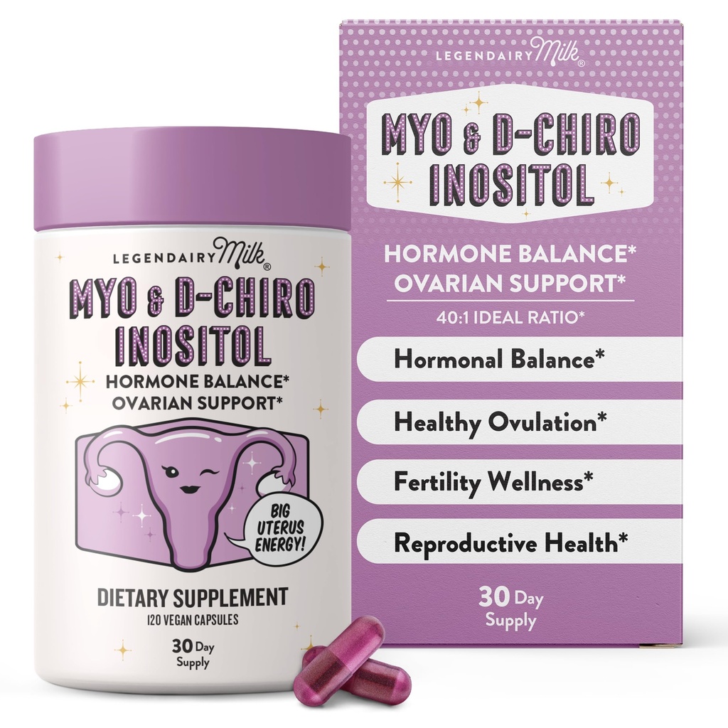 Legendairy Milk Pure Inositol Suplemento - Myo Inositol y D-Chiro Inositol Capsules - Ideal 40:1 Ratio - Ovarian &amp; Fertilidad Soporte para Mujeres - 30 Day Supply