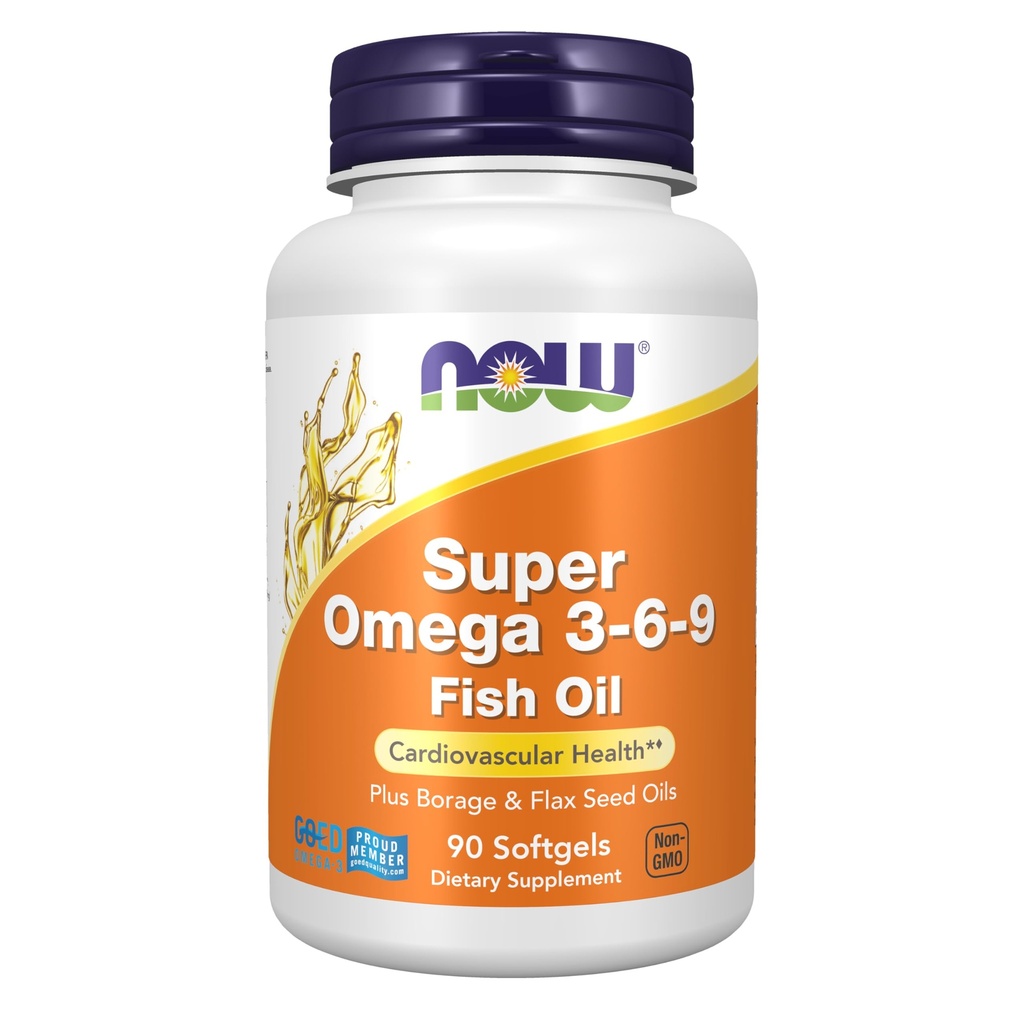 AHORA Suplementos, Super Omega 3-6-9 1200 mg con una mezcla de aceites de semilla de pescado, borrado y lino, 90 Softgels