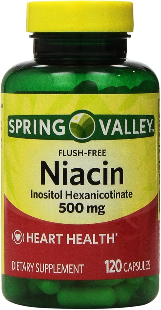Spring Valley - Flush Free Niacin (B-3) 500 mg, 240 cápsulas (2 botellas de 120)