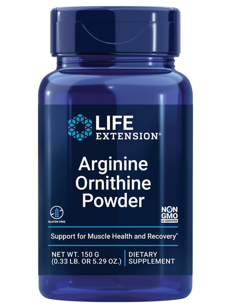 Extensión de vida Arginine Ornithine Powder, promueve la salud muscular " recuperación, libre de gluten, no transgénico, peso neto 150 gramos