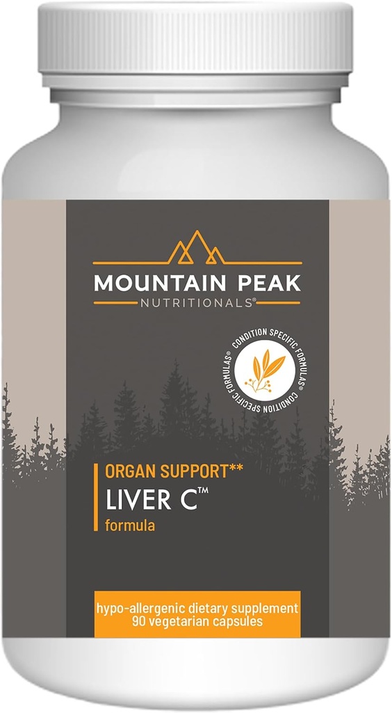 Nutriciones de pico de montaña Hígado C - Suplemento de órgano Ayuda a mantener la función saludable del hígado " Producción de energía - w/Siliphos® " Setas - Suplemento dietético hipoalergénico (90 cápsulas vegetarianas)