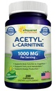 aSquared Nutrition Acetyl L-Carnitine 1000mg Max Strength - 200 Veggie Capsules - Alta Dosificación Acetyl L Carnitine HCL (ALCAR) Suplemento píldoras para apoyar Energía pura, Función cerebral y ácido graso