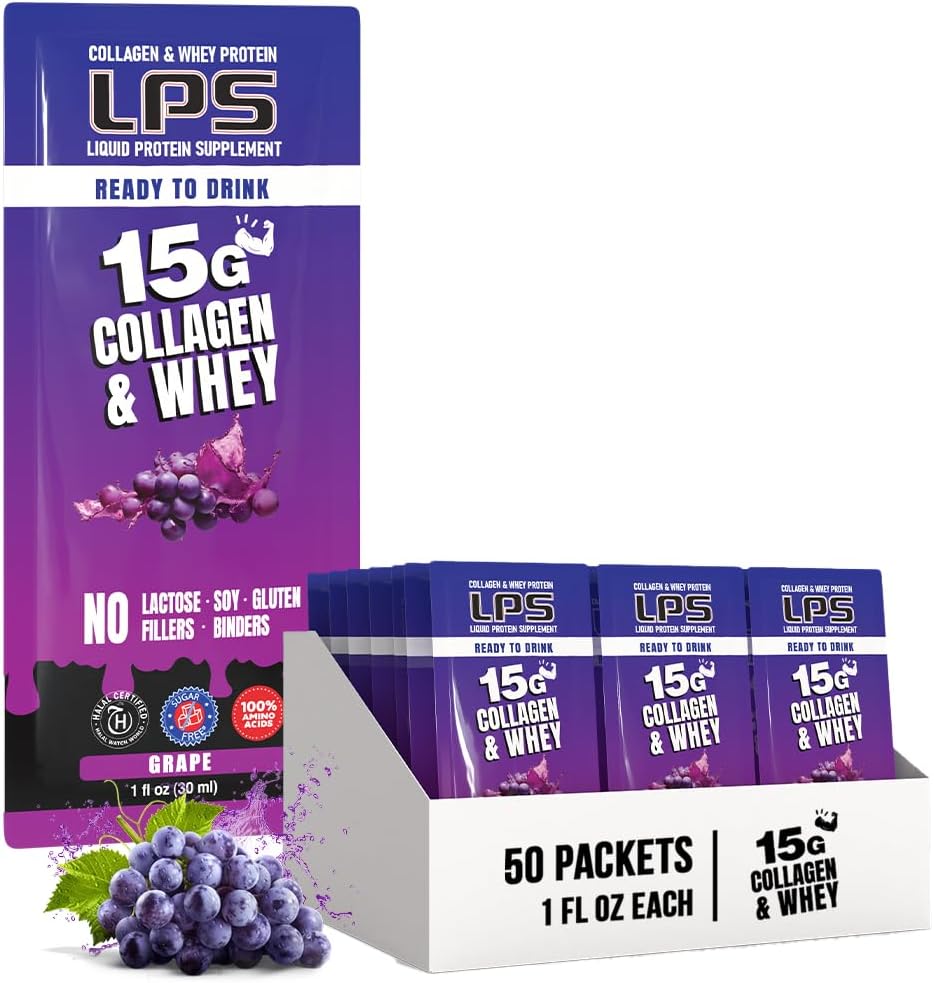 Diseños Nutricionales LPS LPS Láquico &amp; Whey Protein Suplemento - Bebida no GMO, libre de azúcar - promueve la piel sana y el pelo para hombres " mujeres " , uva, una sola servidumbre (50 paquetes)