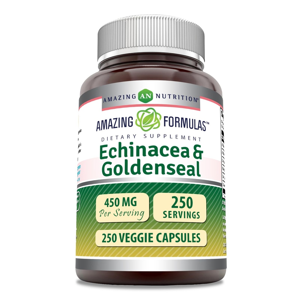 Fórmulas increíbles Echinacea con suplemento de Goldenseal Silencio 450 Mg Silencio Veggie Capsules Silencio No-GMO Silencio Gluten Gratis Silencio Made in USA (1 Pack, 250 Cuenta)