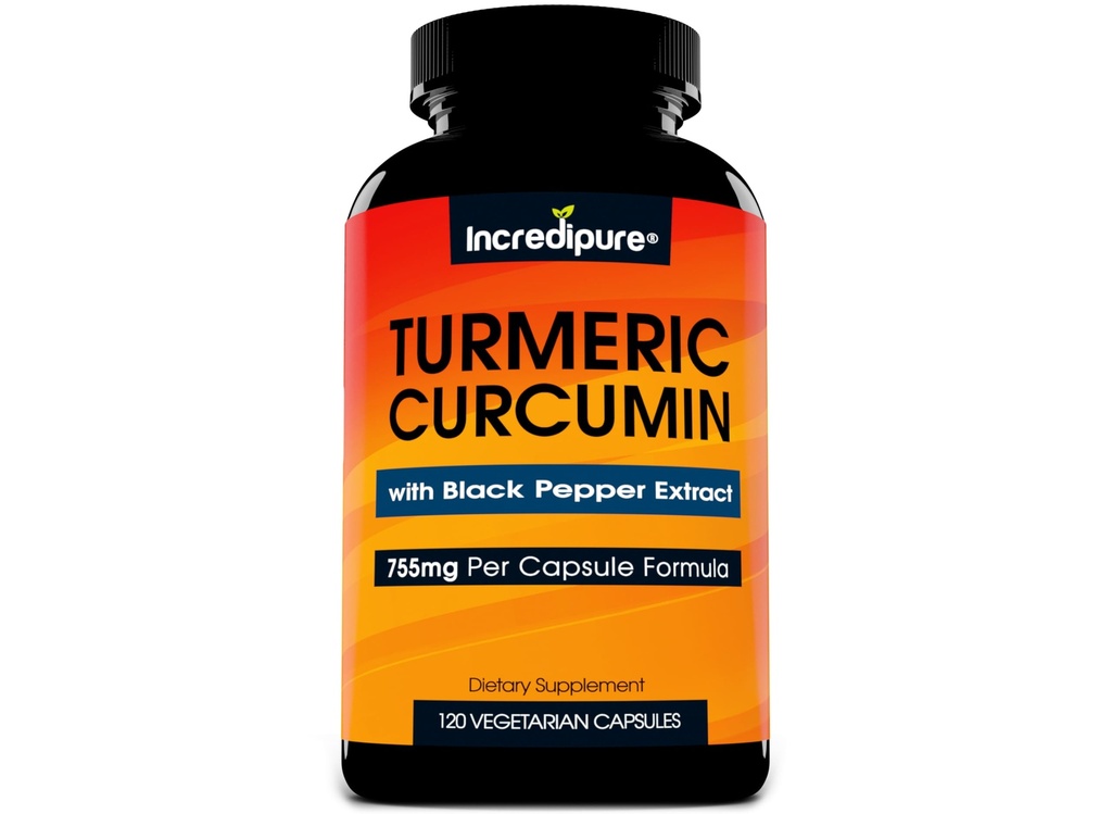 Turmeric Curcumin Suplemento w / BioPerine - 755mg Por Capsule, 120 Veggie Caps by Curcumin Incredipure