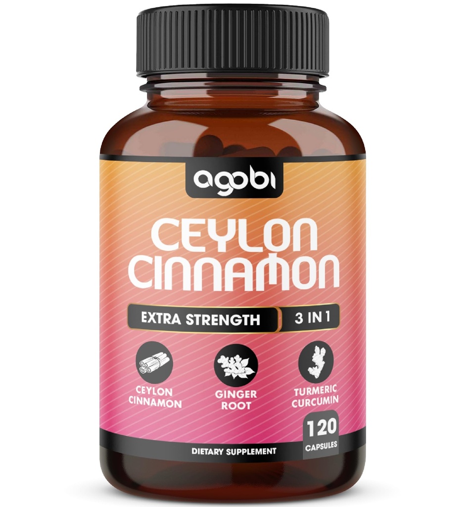 Ceylon Cinnamon Capsules - Combinado con Ginger Root y Turmeric Curcumin Suplemento - 120 Vegan Capsules