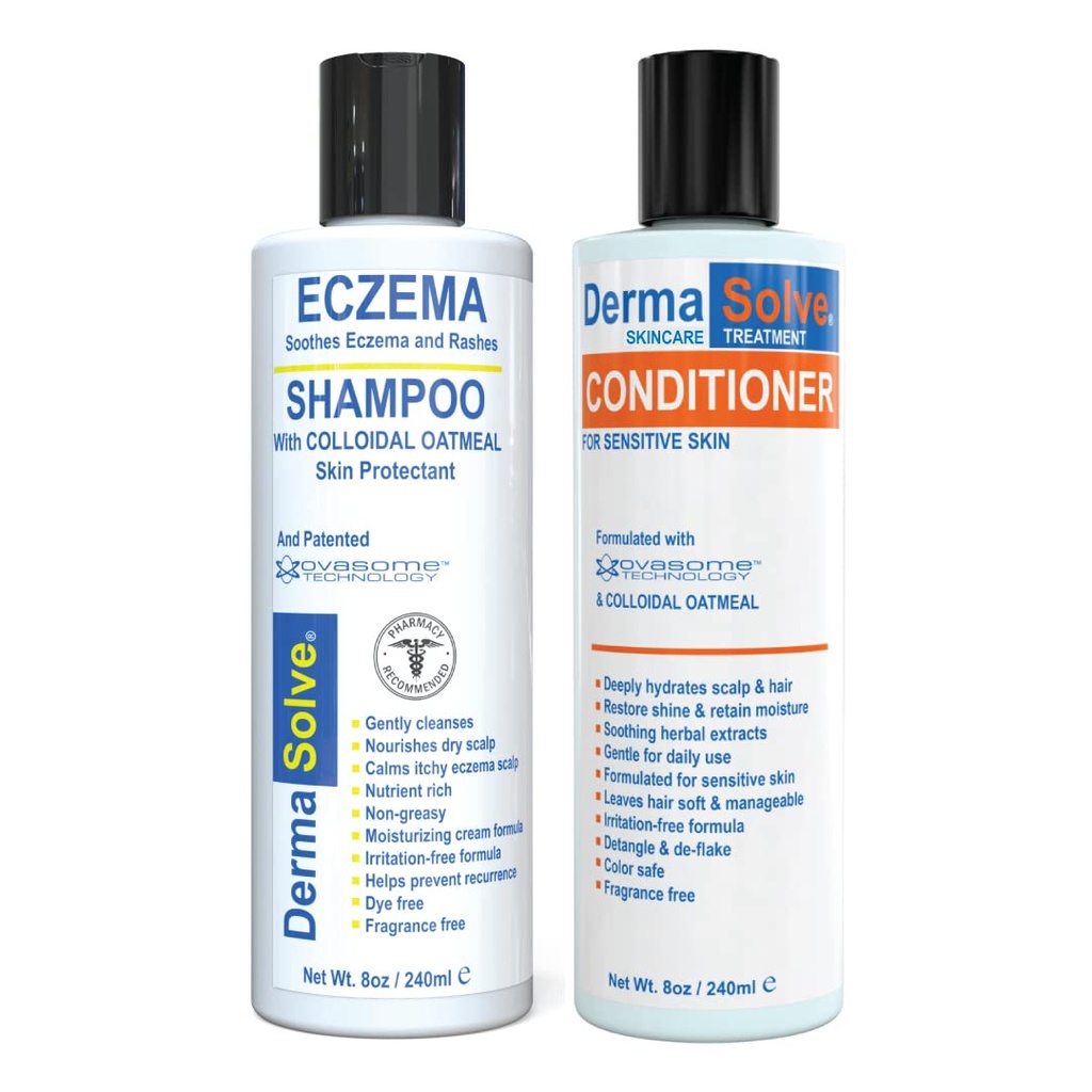 Eczema Shampoo & Conditioner (Combo Pack) - Flare Control Scalp &amp; flake Relief Therapy that Protects, Moisturizes, and Repairs Skin by DermaSolve - Kids &amp; Adults - Steroid Free