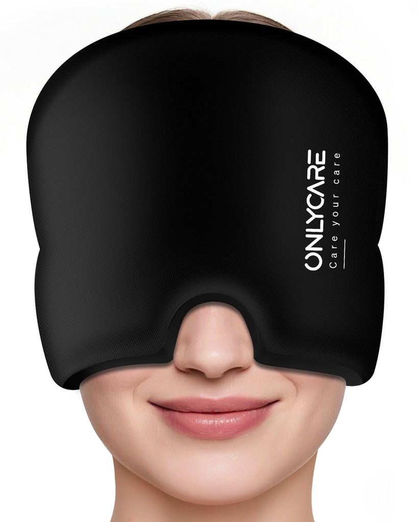ONLYCARE Migraine Relief Cap,Soothing Migraine Mask, Upgraded Odorless Gel Ice Head Wrapy, Hot and Cold Therapy, FSA-HSA Eligible Headache Ice Pack for Tension and Stress(Black)