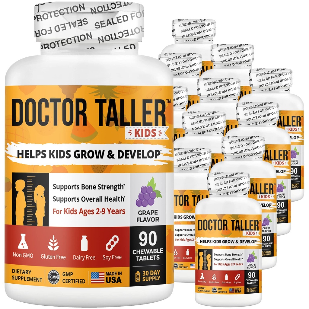 NuBest Doctor Taller Kids - Soporte Bone Strength with Multivitamins, Multiminerals, Calcium - Premium Fórmula para Edades 2 a 9 - Grape Flavor - 12 Pack ← 18 Meses de Suministro