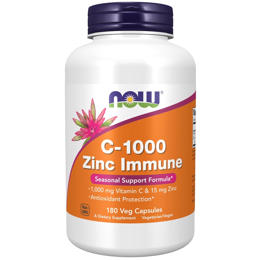 AHORA Suplementos de alimentos, C-1000 &amp; Zinc Immune, Fórmula de Apoyo Estacional*, Protección Antioxidante*, 180 cápsulas de Veg