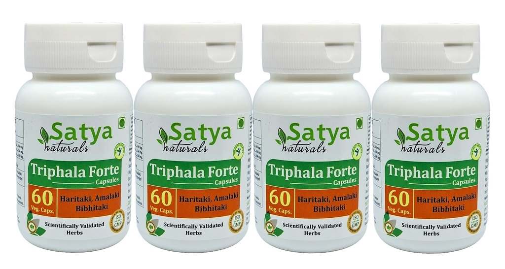 Triphala Forte Capsules 500 mg. 60 Veg. Capsule ← Amalaki, Haritaki, Bibhitaki Extract Capsules for Men and women ← Ayurvedic Herbal Supplement/Remedies  10:1 Forte (4 Botellas de 60 cápsulas)