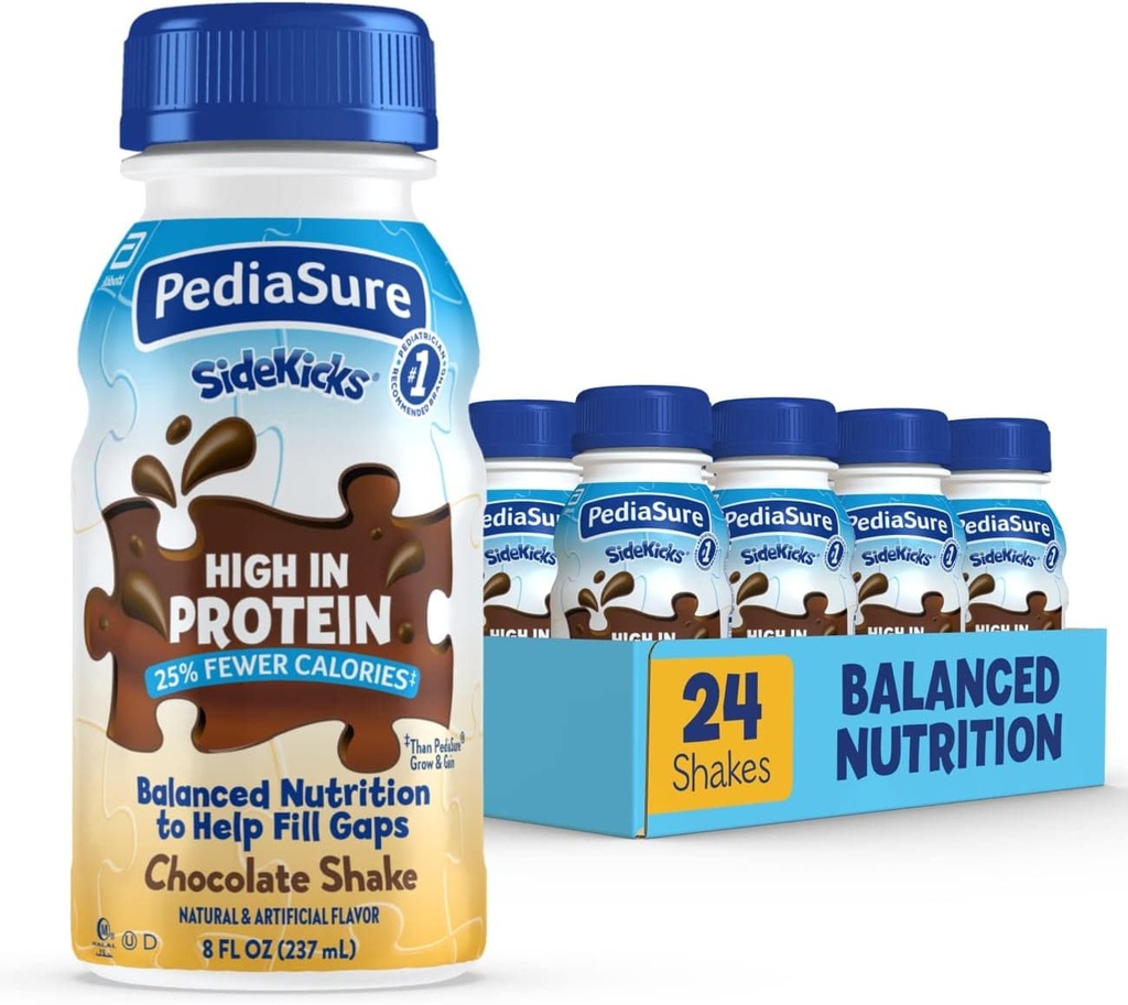 PediaSure Sidekicks Nutrición Bebida, Chocolate, 8 fl oz, 24 Cuenta.