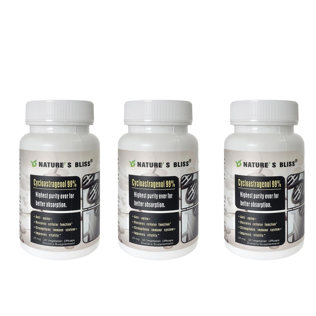 Suplementos de Telomere de la Naturaleza Cicloastragenol 25mg 99%, Extracto de Astragalus Root, Suplemento Anti Aging, Made in USA, Immunity Boost, Stomach Acid Protected, Super Absorption, 90 Capsules