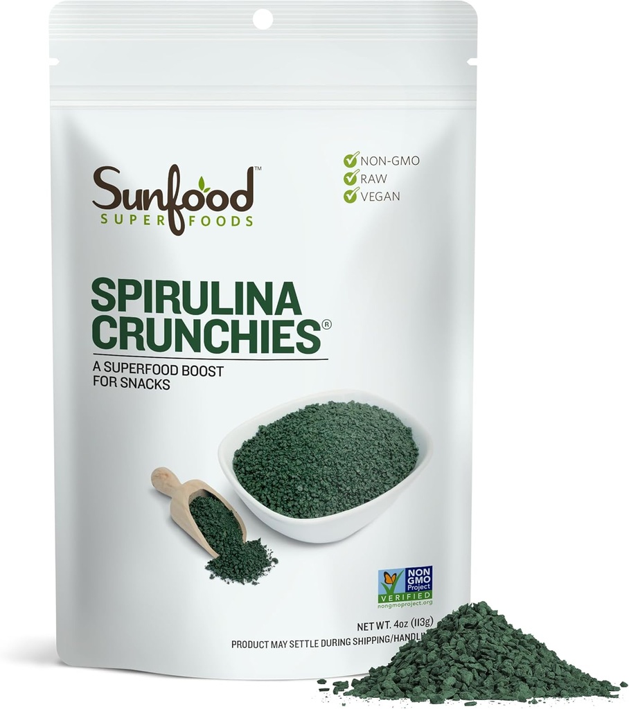 Superfood Superfoods Spirulina Crunchies - Blue Green Algae, Spirulina Tablets, Chlorophyll Energy Bits from Dried Powder, Raw Vegan Algae Supplement, Non-GMO - 4 oz Bag