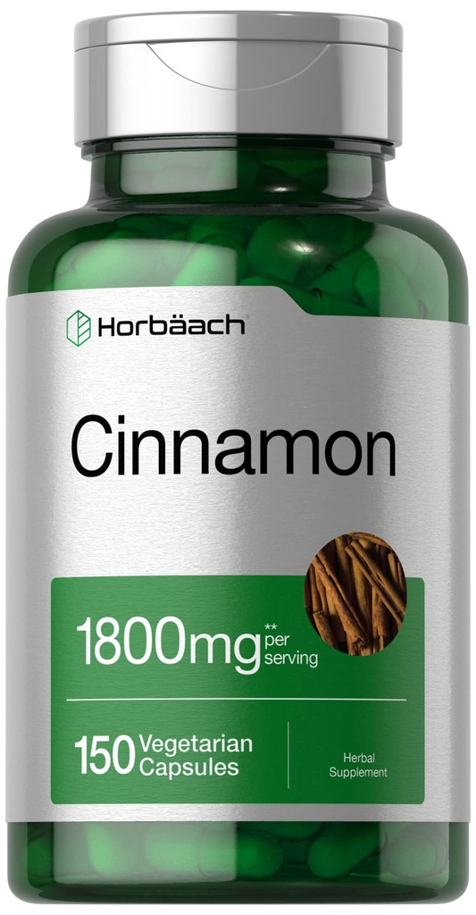 Horbäach Cinnamon Capsules 1800mg  150 Cuenta ← Ceylon Cinnamon Suplemento Silencio Vegetarian, Non-GMO, Gluten Free