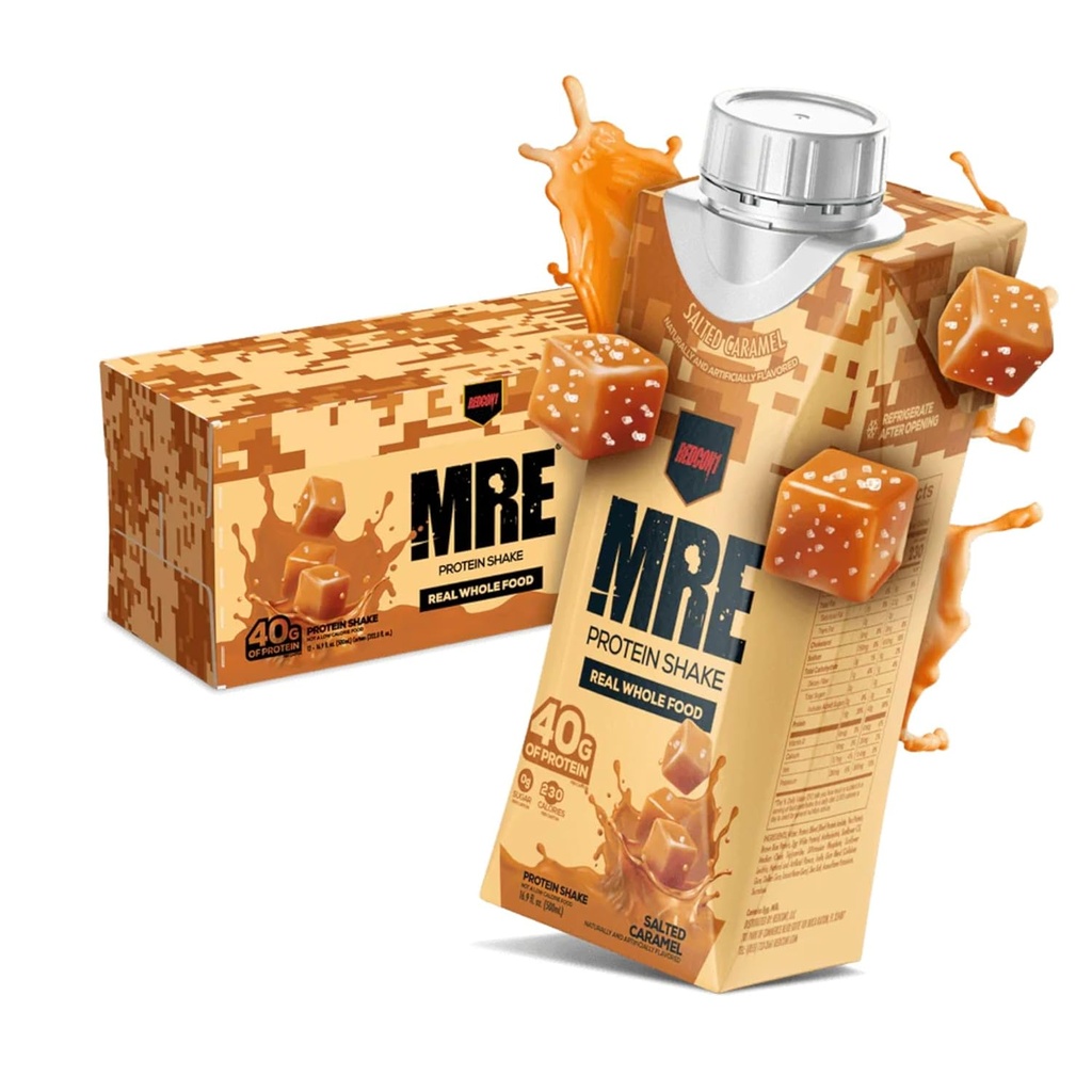 REDCON1 MRE Listo para beber galletas de proteínas, Caramel salto - Bebidas de proteínas con fuentes enteras de alimentos - Afeitado de azúcar RTD gratis Formulado a atletas de combustible en cualquier momento (12 Pack)
