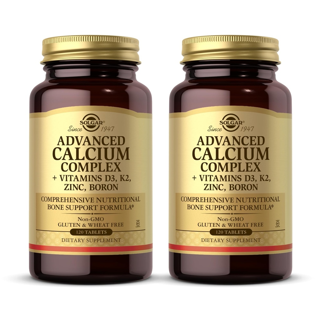 Complejo de calcio avanzado de Solgar - 120 Tabletas, Pack de 2 - con zinc, hierro, vitaminas D3 &amp; K2 - No GMO, sin gluten, sin lácteos - 60 Total Servings