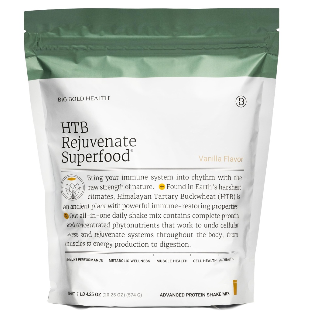 BIG BOLD HEALTH HTB Rejuvenate Superfood Plant-Based Protein Powder ⏐ Himalayan Tartary Buckwheat with Polyphenols & 17g Protein  Gut Support & Immune Balance (Vanilla Flavor)