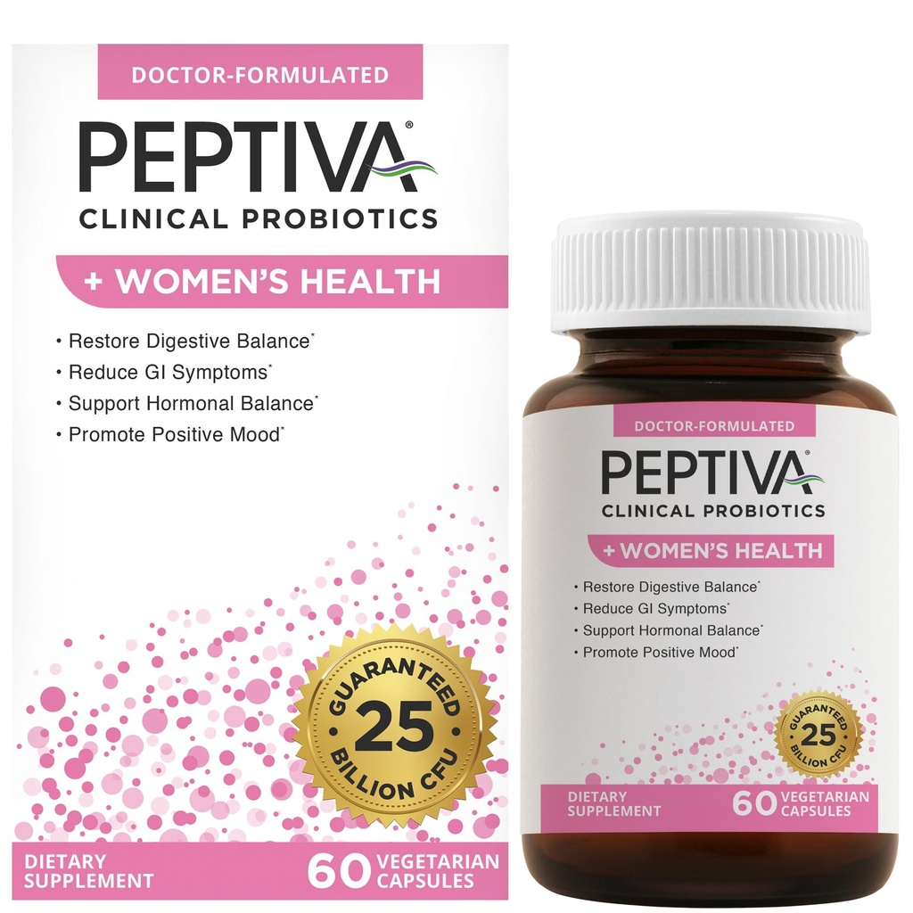 Probióticos de Peptiva para la Salud de las Mujeres - Apoyo Probiótico y Digestivo de las Mujeres, 25 Billones CFU, Probiótico Multi-Strain, Lactobacillus Acidophilus, Bifidobacterium - 60 cápsulas vegetarianas