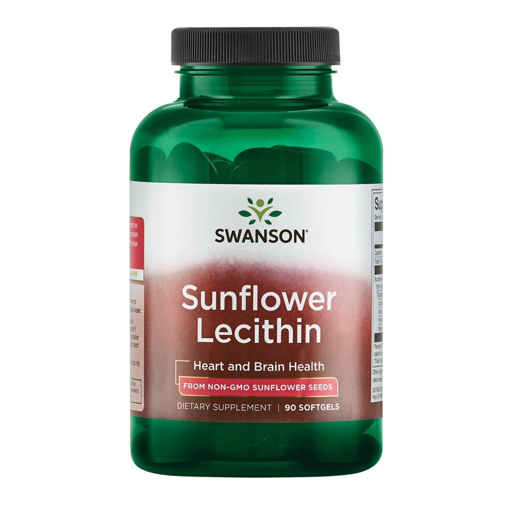 Swanson Sunflower Lecithin - Suplemento Herbal Promoción Función Cerebro Saludable - Fórmula Natural Apoyando la Salud del Corazón &amp; Saldo Lipid Saludable - (90 Softgels, 1200 mg cada uno)