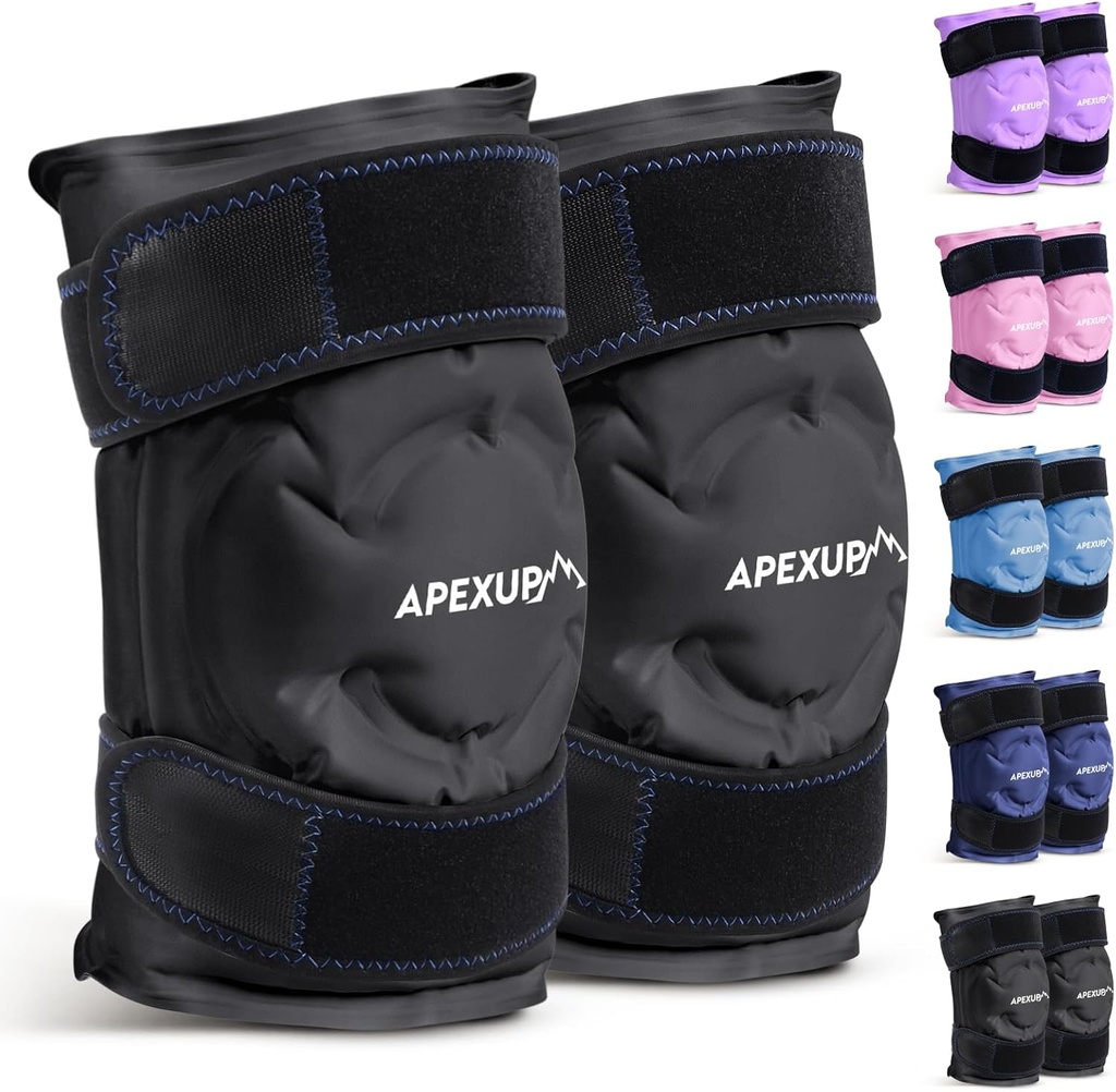 APEXUP Ice Pack for Knee Pain Relief, Large Reusable Wrap After Surgery, Flexible Gel Cold Pack for Injuries, Pain Relief for Back, hombro, codo, tobillo y pierna (Negro, XXL, 2PK)
