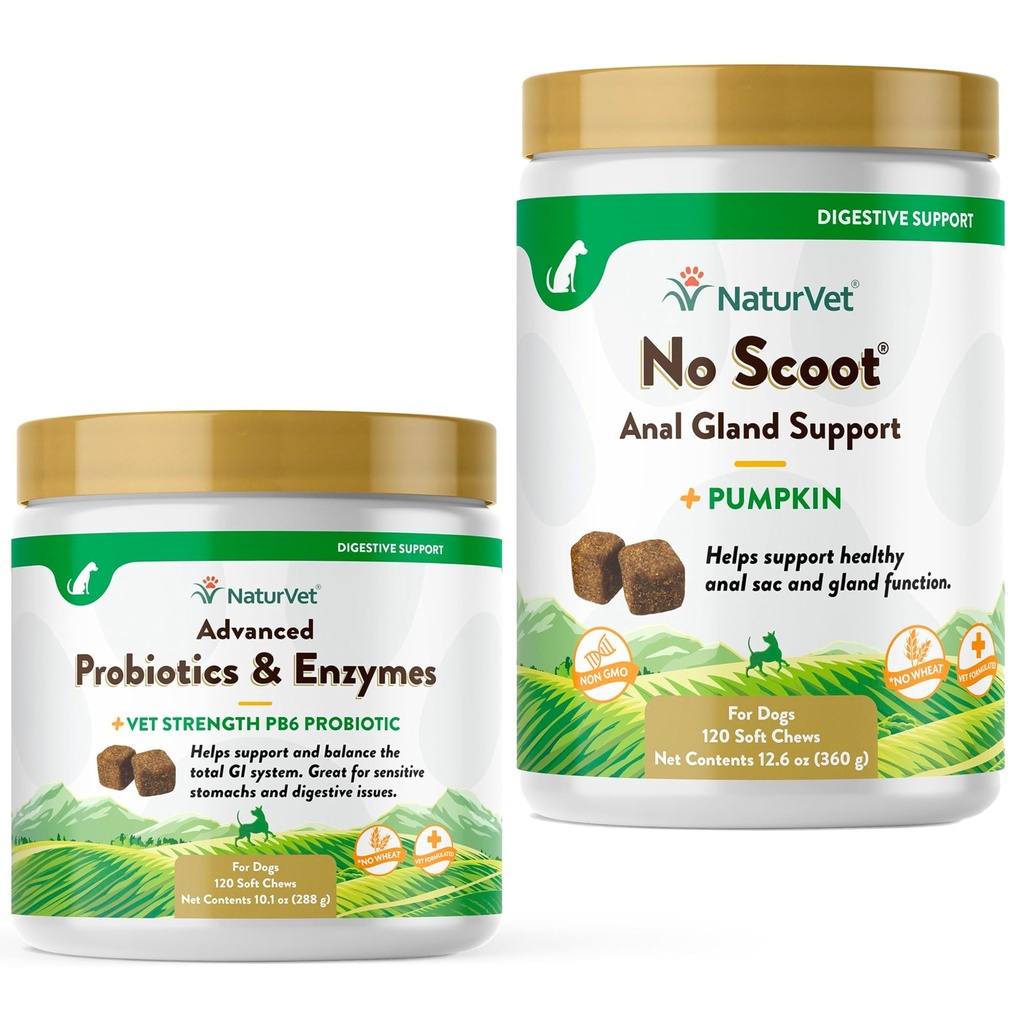 NaturVet Probióticos avanzados, Enzimas saludables y PB6 Suplemento probiótico para sus perros Stomach, 120 Mandíbulas suaves " Sin escocés para perros - 120 Mandíbulas suaves - Soportes Función anal saludable " Bowel