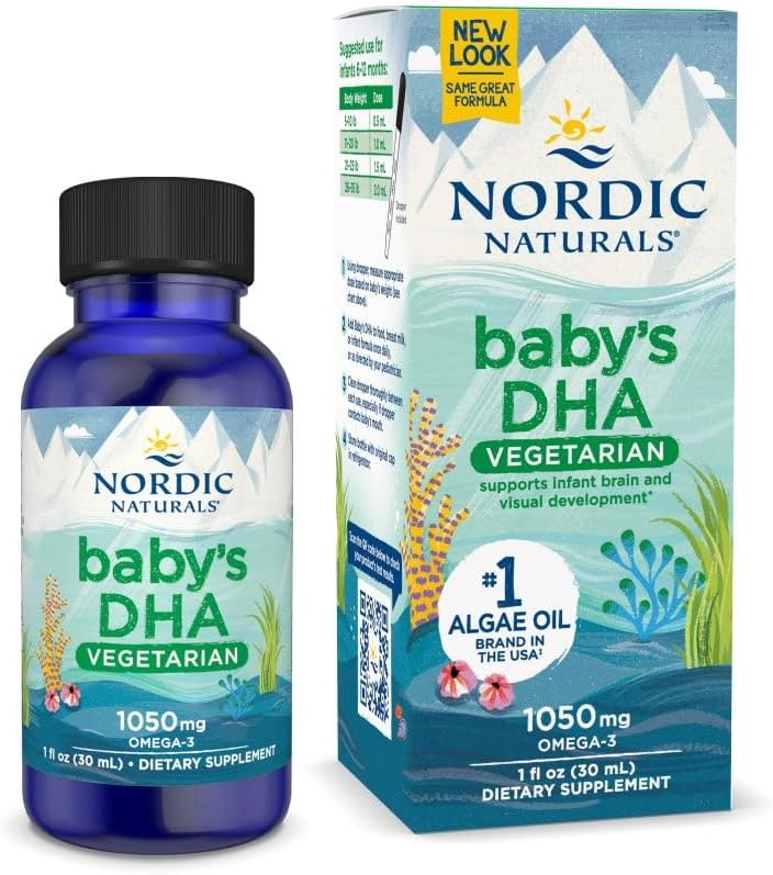 Nordic Naturals Baby’s DHA Vegetarian, Desflavorado - 1050 mg Plant-Based Omega-3-1 oz - Apoya Brain & Vision Development in Babies - Non-GMO, Vegan - 15 Servimientos