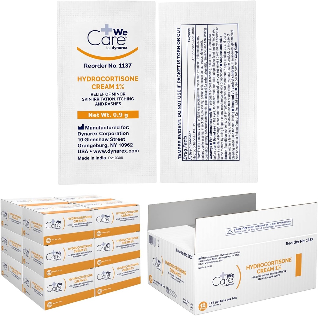Crema de hidrocortisona de Dynarex - Ungüento de Hidrocortisona Anti-Itch para el alivio temporal de picazón de la piel menor, sarpullido, irritación - Portable, fácil de aplicar, para uso externo sólo - .9g Packet