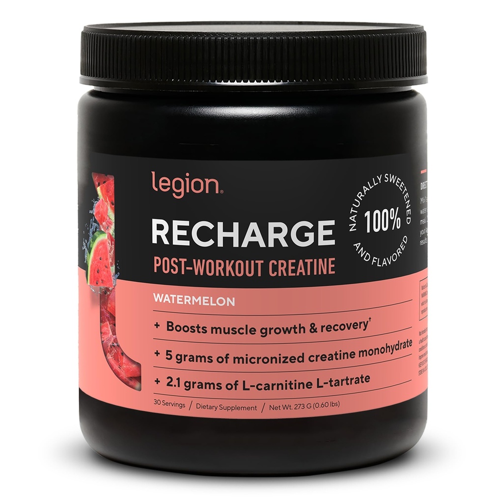 LEGION Recharge Post Workout Suplemento - All Natural Muscle Builder " Recovery Drink with Micronized Creatine Monohydrate. Naturalmente endulzada, segura y saludable (Watermelon, 30 Serve)