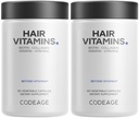 Codeage Hair Vitamins 10000 mcg Biotin, Keratin, Collagen, Vitamina A, B12, C, D3, E, Zinc, Turmérica, Probióticos, Enzymes, Inositol - Cuidado del cabello Soporte - Saludable Hair Supplement Pills - 2 Pack