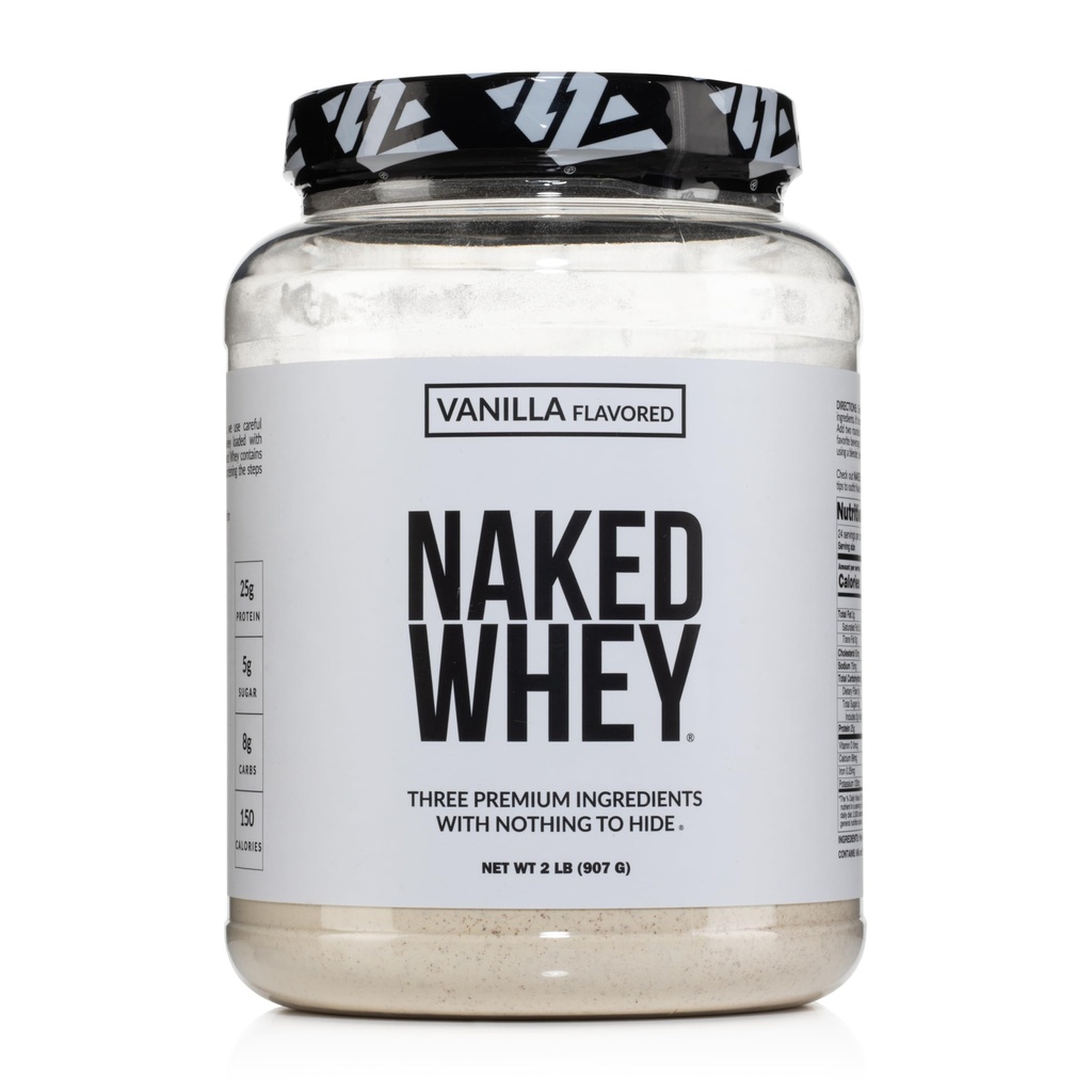 NAKED Whey Vanilla Protein Powder - Sólo 3 Ingredientes - Grass Fed Whey Protein Powder, Vanilla Flavor, y el azúcar de coco orgánico, NSF certificado, No GMO, No Soy, y Gluten Gratis - 24 Servings