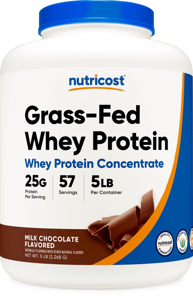 Nutricost Grass-Fed Whey Protein Concentrate (Chocolate) 5LBS - Undenatured, Non-GMO, Natural Flavors...