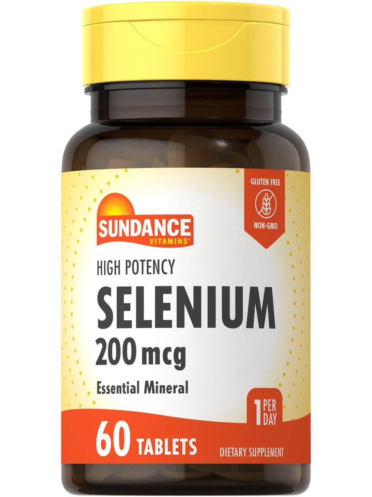 Sundance Selenium 200mcg ← 60 Tablets ← High Potency Fórmula  Vegetarian, Non-GMO, and Gluten Free Essential Mineral Supplement